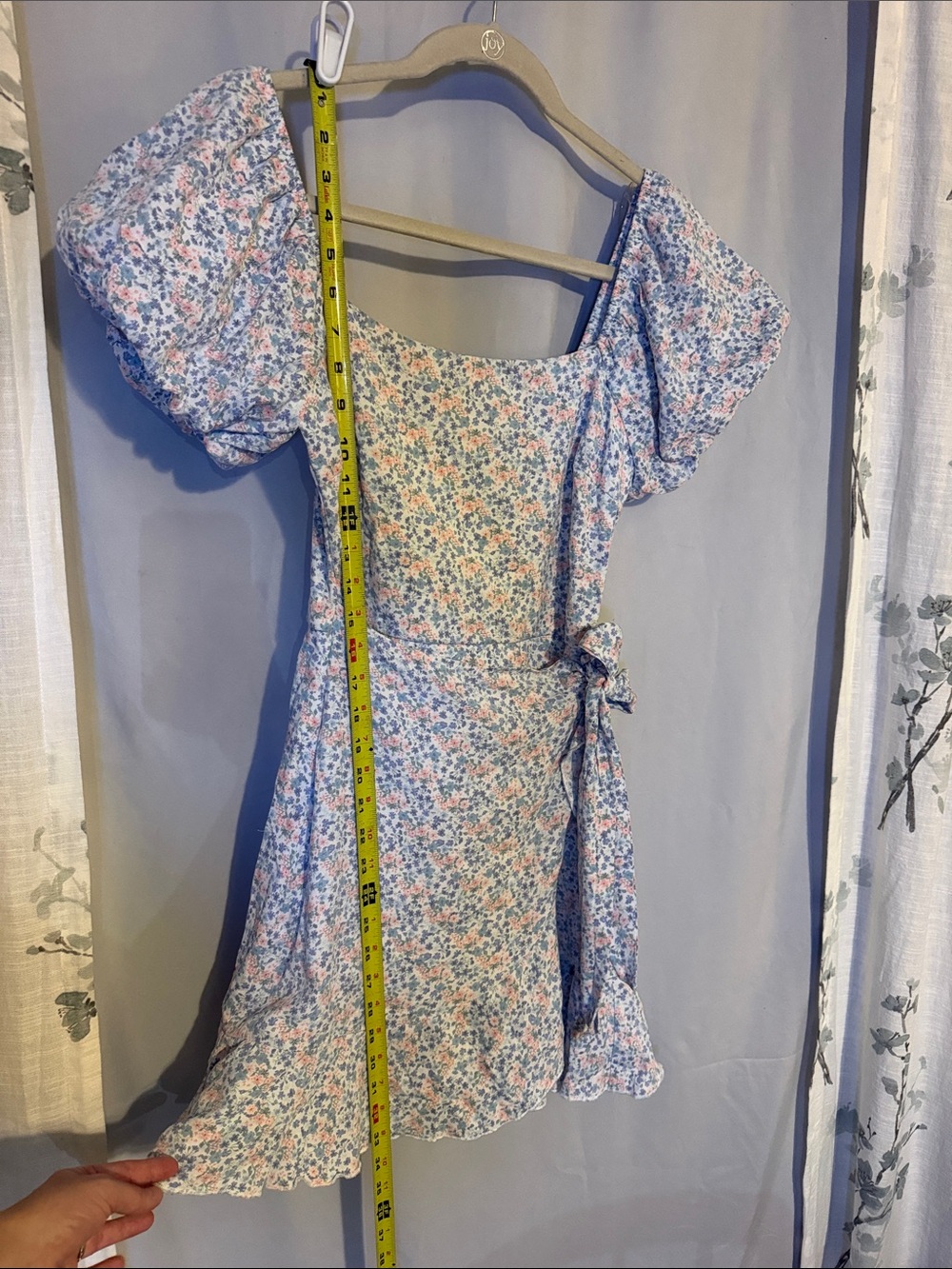 Altar'd State Puff-Sleeve Floral Wrap Dress in Light Blue and Pink - Picture 2 of 3